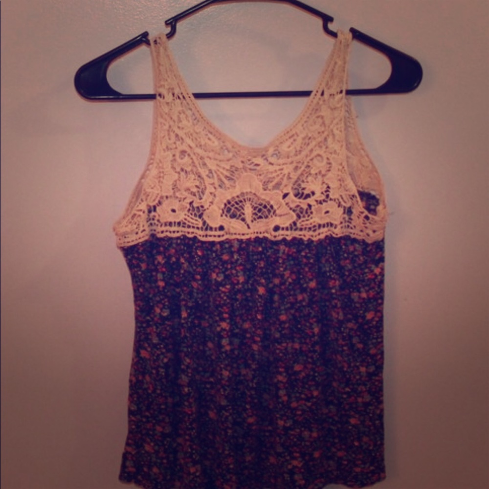 Floral and lace tank top